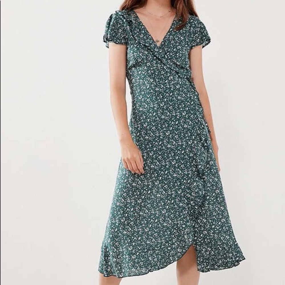 Green Kimchi Blue Wrap Dress with White Flowers